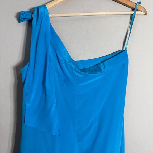 Banana Republic Trina Turk 100% Silk One Shoulder Mini Dress Women's 14 Blue - Picture 8 of 12